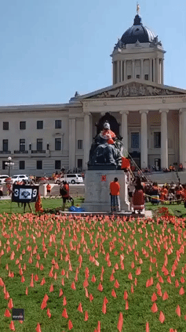 Queen Victoria Statue Toppled Outside Manitoba Legislature on Canada Day