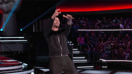 Celebrity gif. An enthusiastic Adam Levine brings his fists down as if to say, “Boom!”