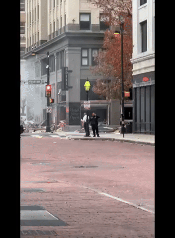 Debris Strewn Over Street After Explosion at Fort Worth Hotel