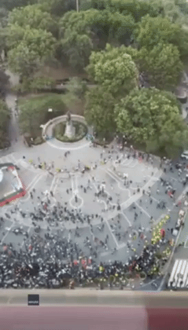 Drone Shows Thousands Gathering at Chaotic NYC Influencer Event