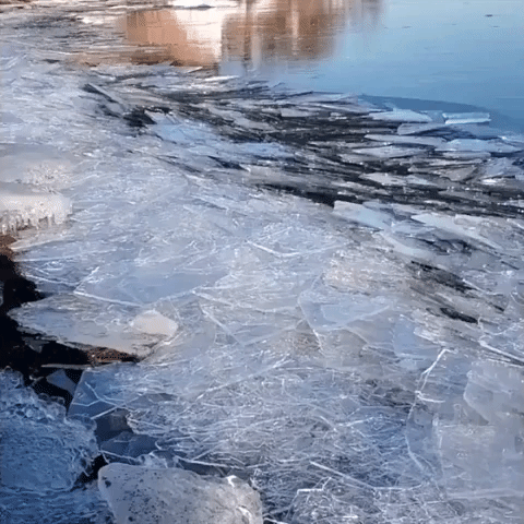 Ice Shards Glide Over Lake Superior Shore