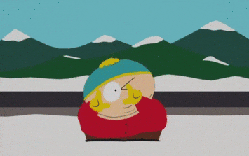 South Park gif. Cartman squints, exits the frame and returns with a lawn chair, exits again and returns with popcorn and a drink, and hops in the chair.