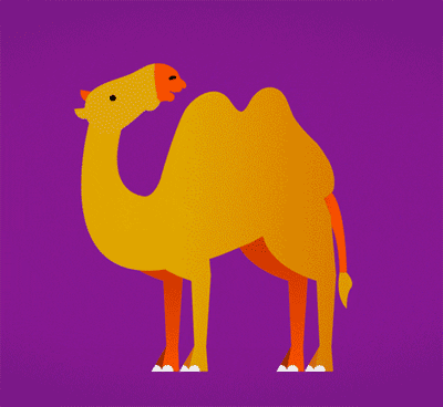 Cartoon gif. A lightning bolt indicating pain jitters around above a camel's second hump. The camel has turned its head around to look, and spits as it seems to gasp.
