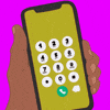Digital art gif. Cartoon hand dials "nine-eight-eight" on a smartphone keypad. The hand then moves to reveal white text that reads, "Dial 988 for mental health support," against a bright pink background.