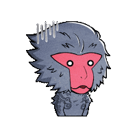 Sponsored sticker gif. Anime monkey looks shocked with wide eyes. Entire gif moves forward and back slowly.