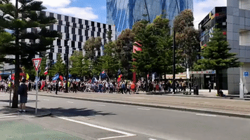 Anti-Vaccine Protesters Gather Outside Melbourne Television Building