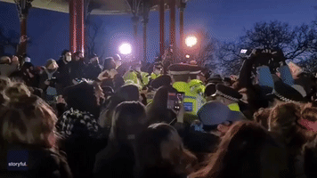 Protesters Boo Police During Clash at Sarah Everard Vigil in Clapham