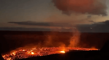 Lava Glows as Kilauea Volcano Eruption Resumes
