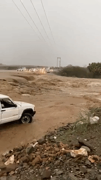 Roadway Flooded Near Tihamah Villages in Asir