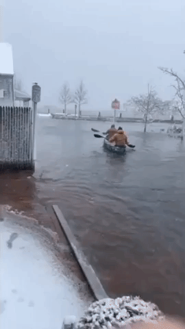 Nantucket Residents Canoe on Flooded Streets During Winter Storm