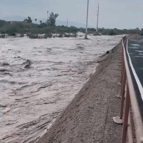 Rillito River Overflows After Heavy Rainfall in Arizona