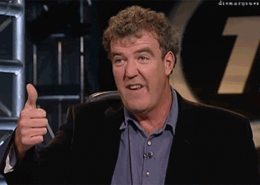 TV gif. Jeremy Clarkson gives a thumbs up and a sarcastic, goofy, toothy smile.