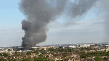 Heavy Smoke Billows From Warehouse Fire in East London