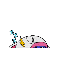 Sponsored sticker gif. Sleeping anime cat rises up into view before lowering back down out of view.