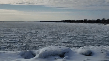 Pancake Ice Floats Atop Lake Ontario