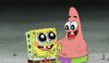 SpongeBob gif. SpongeBob and Patrick simultaneously raising their arms and smiling with extreme glee.