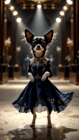 Perrita chihuahua vestida de azul