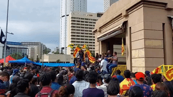 Protesters Chant Outside Old Parliament Building in Colombo