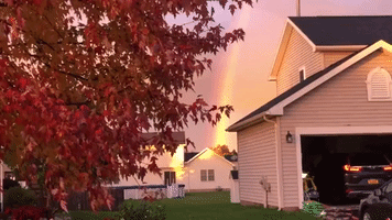 Stunning Fall Sunset and Rainbow Captured in NY