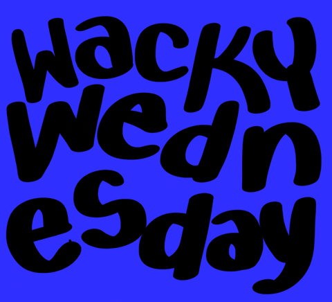 Text gif. Plain letters wiggle on screen. Text, "Wacky Wednesday."