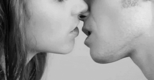 black and white kiss GIF