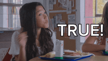 TV gif. Lily Chee as Brittany from Chicken Girls nods her head in agreement and says, “True!”