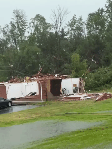 Tornado-Warned Storm Damages Buildings in Goshen, Ohio
