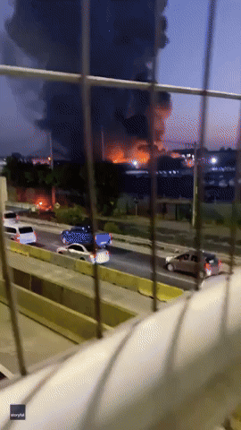 Large Fire Tears Through Santiago Industrial Area
