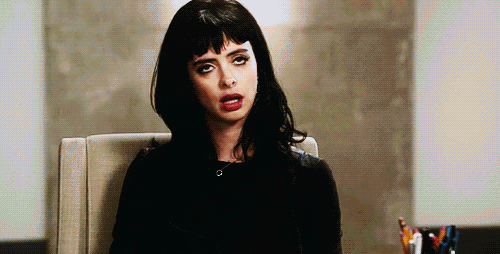 TV gif. Krysten Ritter as Jane in Breaking Bad. She rolls her eyes while taking a deep breath and drops her head, letting it hang to the floor.