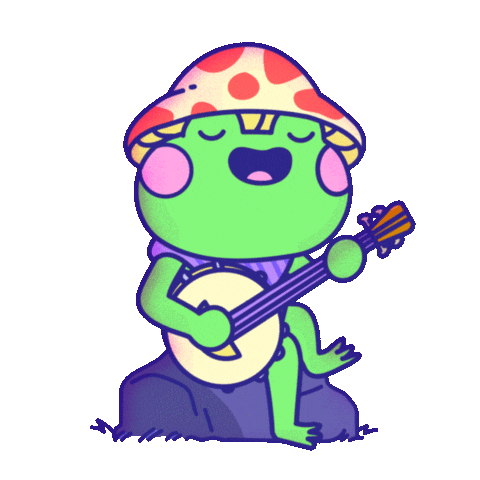 Dwindlebag giphyupload singing frog mushroom Sticker