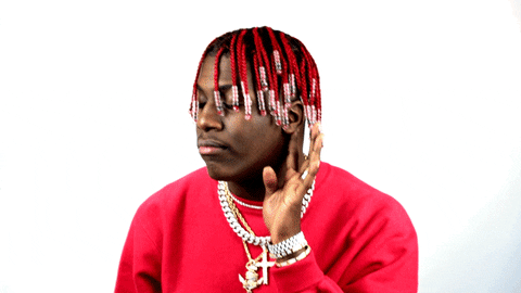 Celebrity gif. Lil Yachty shakes his head and says, "No," then points a remote control at us and presses a button as the screen goes dark.