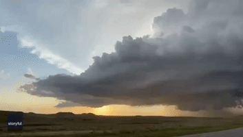 Supercell Cloud Hovers Above Wyoming Highway