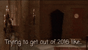 Video gif. A man tries to run out of a house and trips comedically on a rug, flat on his face.