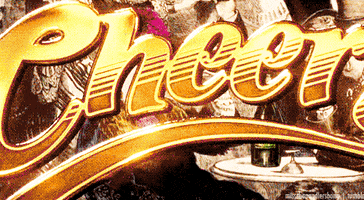 TV gif. A picture of an early American bar rests in the background as the gold logo from Cheers appears.