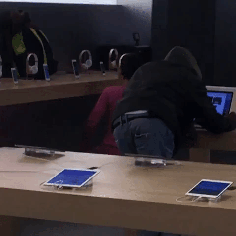 Customer Dances Like No One Is Watching at Apple Store
