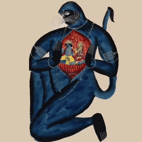 Hanuman showing Lord Rama and Sita in his heart