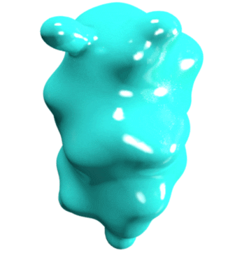 a light blue shiny blob shape spinning around 
