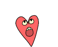 Sticker gif. Heart with a face on it takes a deep breath and expands immensely before shrinking down again.