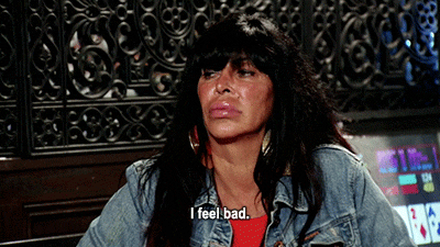 Reality TV gif. Angela Raiola from Mob Wives. She looks sorrowful as she pouts her plump lips and says, "I feel bad."