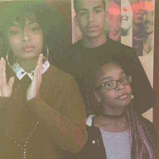 Celebrity gif. Yara Shahidi, Marcus Scribner, and Marsai Martin press their hands together in unison, in prayer formation; Shahidi looks up while Scribner and Martin look at us.
