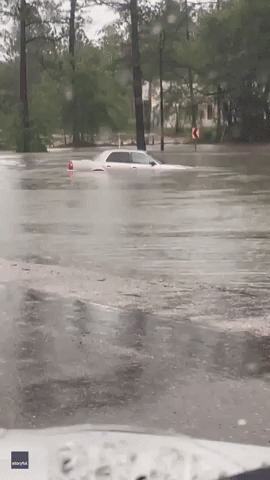 Car Submerged by Flooding in East Louisiana