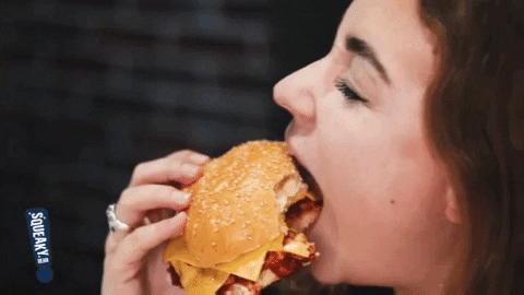 squeakybean giphygifmaker eating vegan burger GIF