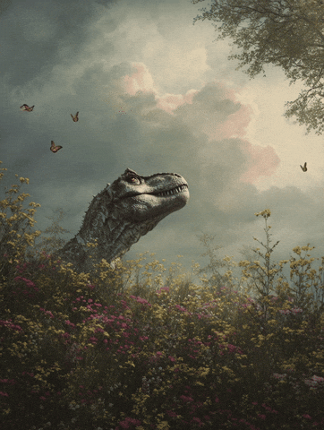 DinosaursWereHereFirst giphyupload dinosaur dino butterflies GIF
