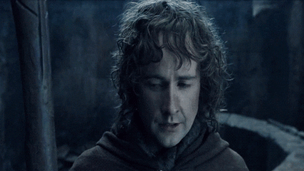 Movie gif. Billy Boyd as Pippin Took in The Fellowship of the Ring glances nervously and continuously winces as if disturbed by what he sees.