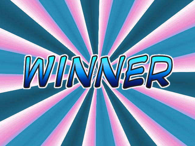 Text gif. Rays of pink, dark teal, and light teal spin. Text, “Winner.”