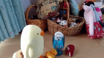 Piyo is trying to eat squid ぴよがイカさんを食べようとしている