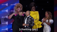 [chanting gay]