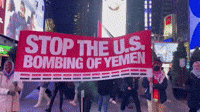 Protesters Gather in Times Square to Denounce Yemen Strikes