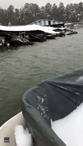 Marina Boat Houses Crushed by Heavy Snow in North Carolina