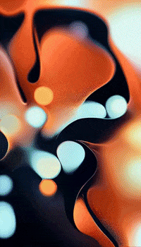 Digital art gif. We focus onto whimsical, neon orbs of light and can make out blood cells that blur into another abstract pattern of light.  